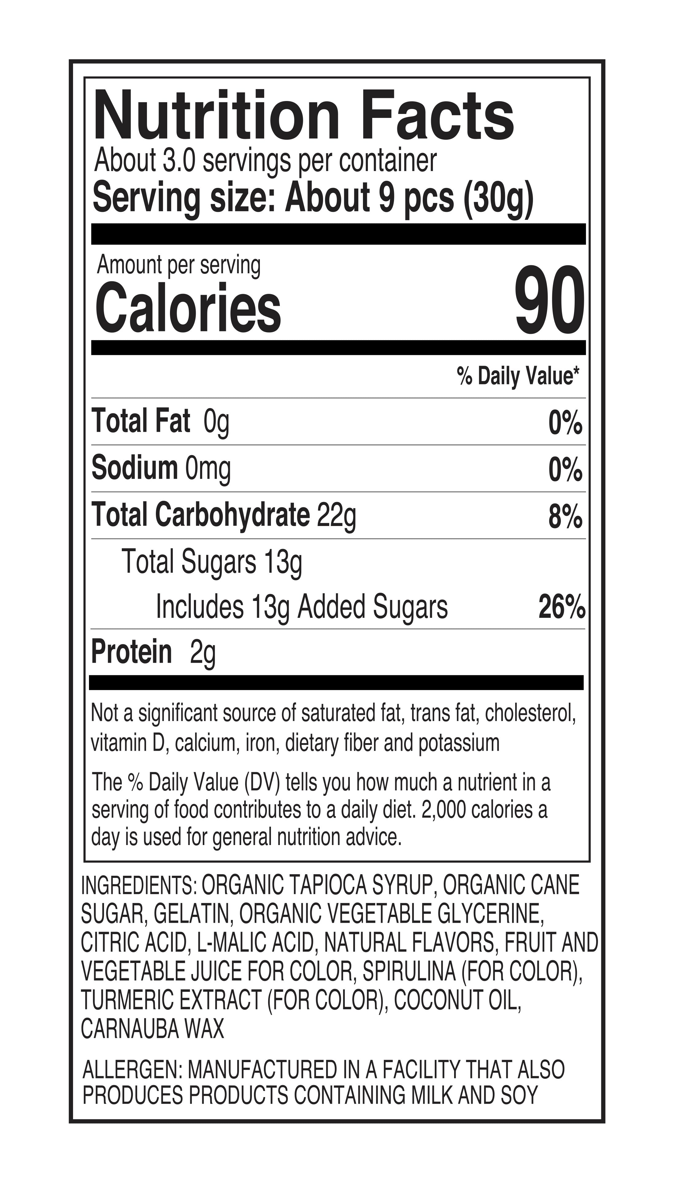 nutrition facts for